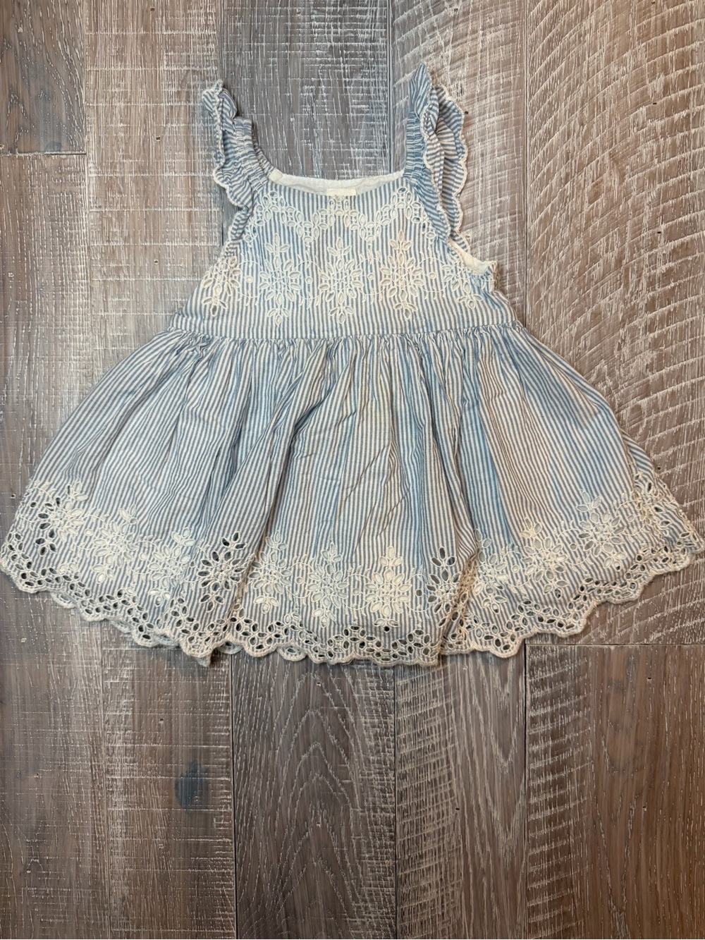 Baby GAP Blue and White Seersucker Baby Dress with Eyelet Trim